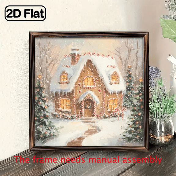 , 1pc Rustic Wooden Gingerbread House Sign Framed Christmas Cottage Plaque, Wood for Holiday Winter Wonderland Decorative Signs & Plaques, Farmhouse Kitchen, Bedroom, or Coffee Shop Decoratio