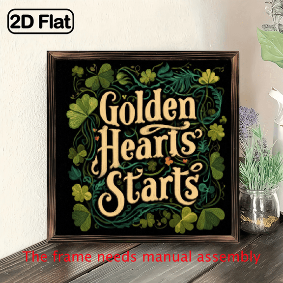 1pc Rustic Wooden Golden Hearts, Irish Starts Wall Sign - St Patrick's Day Decorative Plaque for Home Kitchen, No Electricity Needed, Featherless, Portrait Orientation, 8x8 Inch, Entryway Display