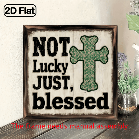 1pc Rustic Wooden Sign Not Lucky, Just Blessed - St Patrick'S Day Vertical Square Frame Wall Art, 8x8 Inch, Home Office Decor, Housewarming Gift