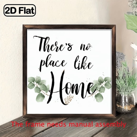 1pc Rustic Wooden Sign Rustic Wooden 1pc There's No Place Like Home Framed Sign 8x8 Inch Farmhouse Wall Decor, Cursive Font, Perfect for Kitchen, Bathroom, or Living Room, Charming Housewarming