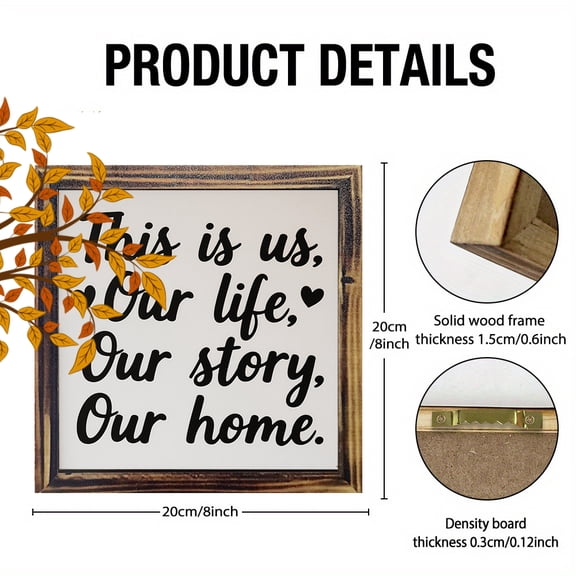 1pc Rustic Wooden Wall Sign - "This Is Us, Our Life, Our Story, Our Home" - 8x8 Inch, Ideal for Entryway, Living Room, Kitchen, Bedroom Decor - Perfect Housewarming Gift, Home Decor Sign|Rustic Wall A