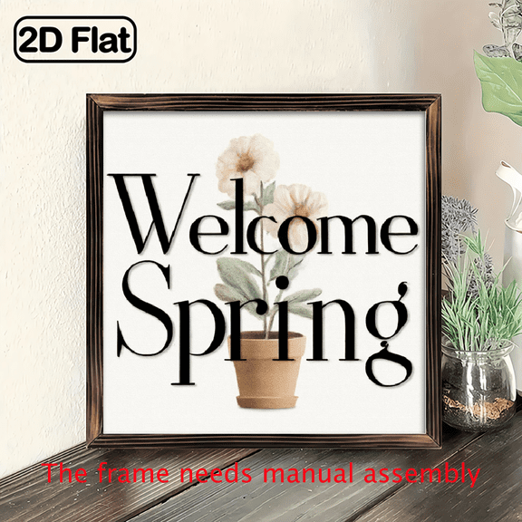 1pc Rustic Wooden Welcome Spring Sign with Floral Design 8x8 Inch Framed Desktop Decor, Perfect Easter Gift for Family Friends, Vintage Style Wall Art with Greenery.