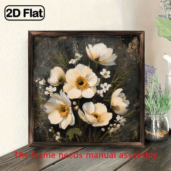 1pc Rustic Wooden Wildflower Art Sign, 8x8 Inch - Vintage Farmhouse Style Wall Hanging Decor, Easter Spring Decorative Plaque, Multipurpose for Living Room Office Desk, Ideal Easter Gift