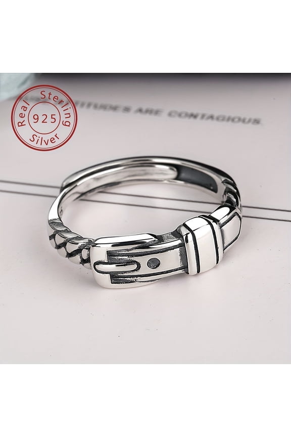 1pc S925 Sterling Silver Belt Buckle Shape Index Finger Ring - Trendy Cuff Ring for Ladies with Street Style, Daily Travel Essential, 2.6g Lightweight, 0.09oz, Accessories,silvery