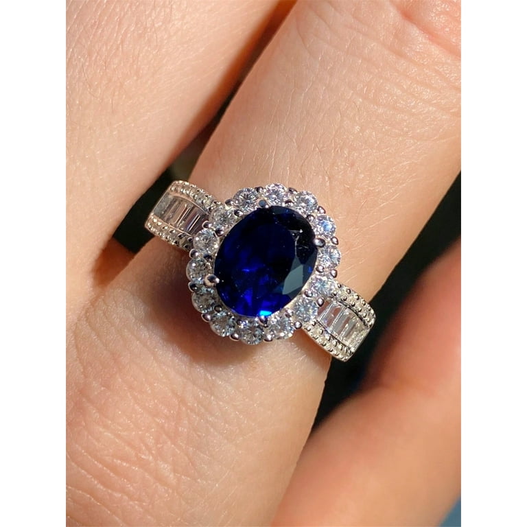 1pc S925 Sterling Silver Luxury Oval Cut 7 9mm Cubic Zirconia Ring With Pave Setting Walmart