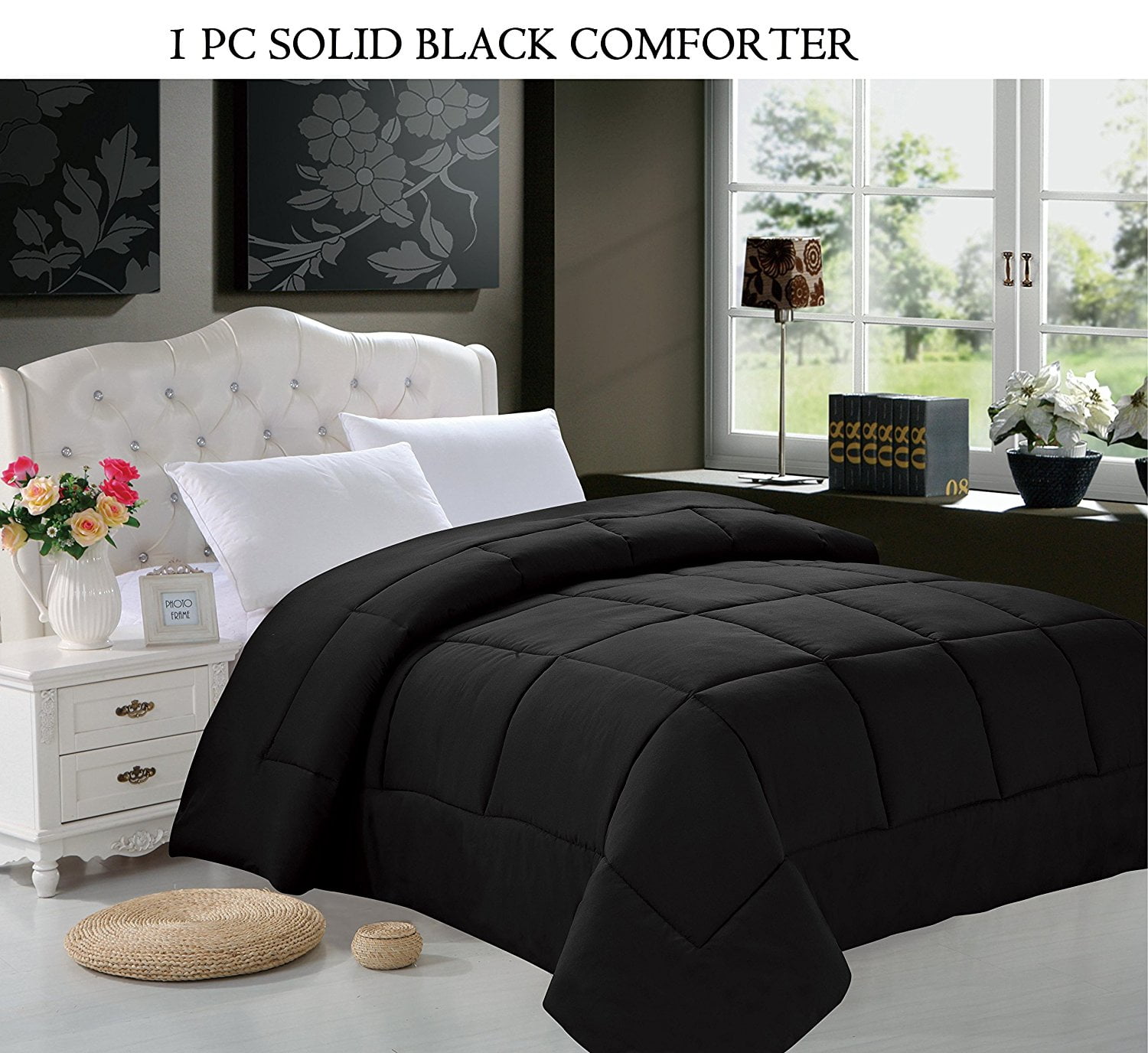 1pc SOLID Black Comforter Full/Queen Black