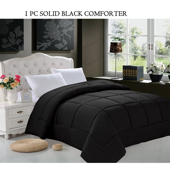 1pc SOLID Black Comforter King/Cal King Black