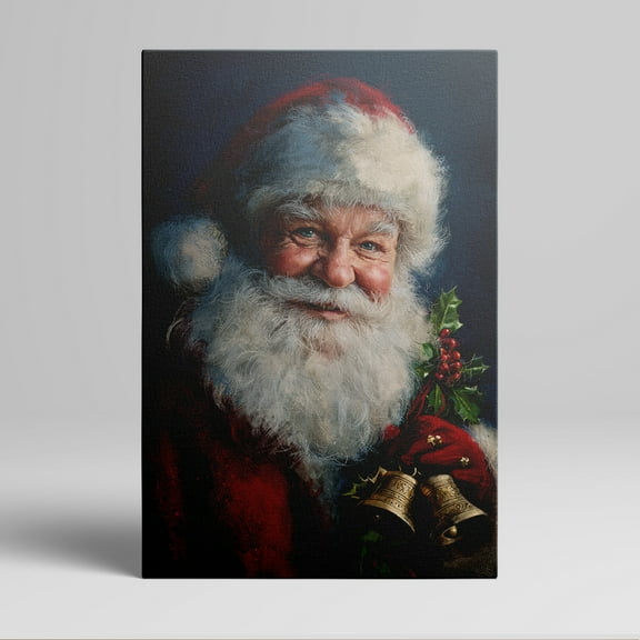 1pc Santa Claus Portrait with Holly and Bells Framed Decor room hanging Wall Picture Decor for Home Gifts, living room, bathroom, bedroom, kitchen wall art decor canvas wall art