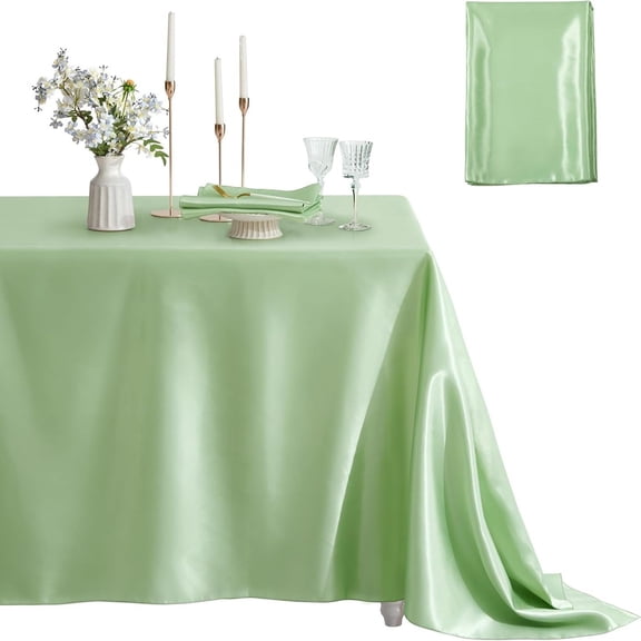 1pc Satin Tablecloth Sage Green Dark Green Solid Color Satin Surface Rectangular Suitable For Weddings Banquets