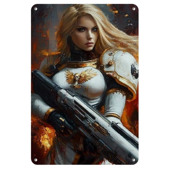 1pc Sci-Fi Female Warrior Iron Wall Art - Waterproof &amp; Dust Resistant, Vintage Style Decor for Home, Bar, Garage, Kitchen - Ideal Gift for Sci-Fi Enthusiasts, 8x12 inches, Space Room Decor
