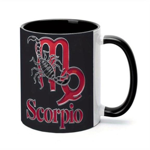 1pc Scorpio Zodiac Mug Black Coffee Cup with Scorpion Graphic Red accent Gothic Astrology Cup Scorpio Birthday Halloween or Anniversary Gifts Compatible with Hot Cold Drinks Scorpi