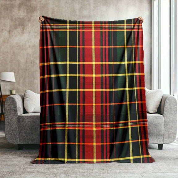 1pc Scottish Tartan Print Flannel Blanket, Soft & Cozy Plaid Throw for Home, Office, Camping, Travel, and Gift, Machine Washable, All-Season Use, Contemporary Style, Mixed Colors, Gift Item | Vibrant