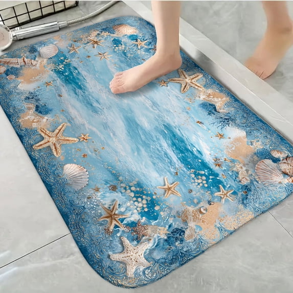 1pc Sea Shells Absorbent Non-Slip Bathroom Thickened Flannel Rug Decor,Soft,Quick Drying,Suitable For Indoor/outdoor Use,Bathrooms,Bedrooms,Kitchens,Terrace,Laundry Rooms,16"x24"