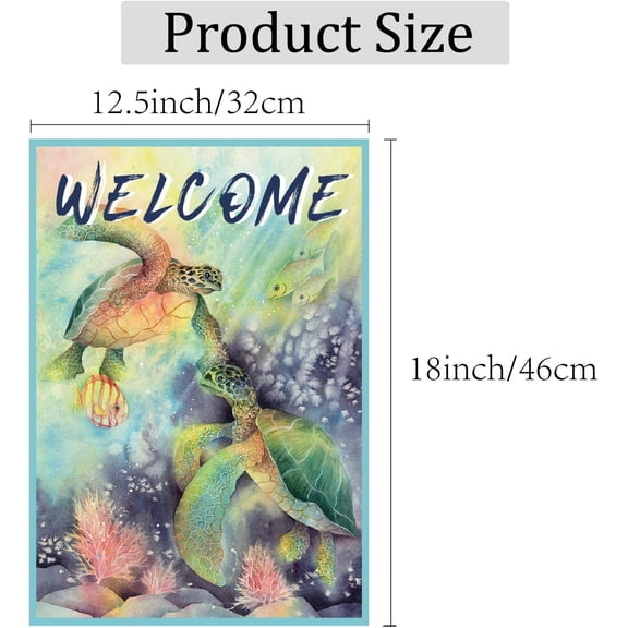 1pc Sea Turtles Welcome Garden Flag Tropical Ocean Fish Double Sided Vertical Front Door Decoration Nautical Rustic for Coastal Summer Beach Garden Farmhouse House yard Outdoor 12.5 x 18 Inch