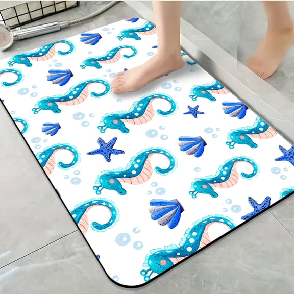 1pc Seahorses with Seashells and Bubbles Bathroom Rug Bathroom Decor and Accessories- Durable,Anti Slip,And Quick Drying,Suitable For Indoor/outdoor Use - Perfect For Bathrooms,Bedrooms,Kitchens