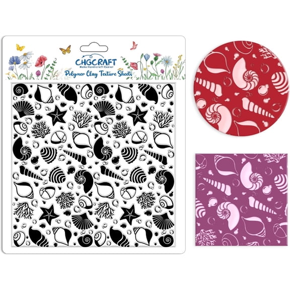 1pc Seashell Silhouette Polymer Clay Texture Sheets Coral Silicone Texture Stamp Bubbles Clay Texture Mat Modeling Pattern Pad Texture Sheets for Jewelry and Clay Earrings Tools 5.5x5.5 inch