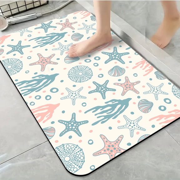 1pc Seashell and Starfish Bathroom Rug Bathroom Decor and Accessories- Durable,Anti Slip,And Quick Drying,Suitable For Indoor/outdoor Use - Perfect For Bathrooms,Bedrooms,Kitchens,Terraces