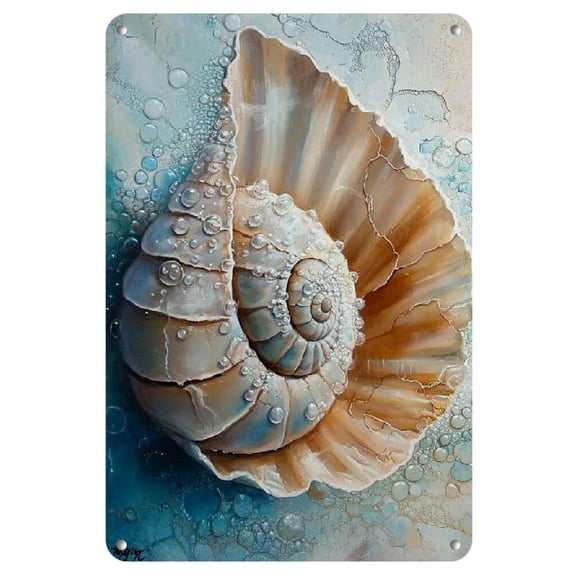 1pc Seashell Themed Metal Sign, Vintage Wall Art, For Home, Bar, Restaurant, Cafe, Garage Decor, As Gift