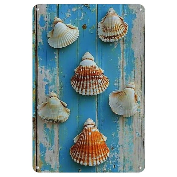 1pc Seashell Wall Art Decor, Vintage Metal Tin Sign, Pre-Drilled Waterproof Weather Resistant Plaque, Coastal Beach House Decorative Poster