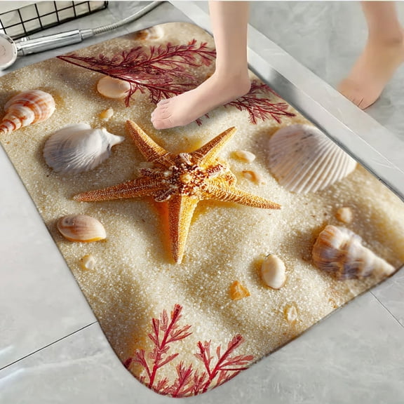 1pc Seashells Absorbent Non-Slip Bathroom Thickened Flannel Rug Decor,Soft,Quick Drying,Suitable For Indoor/outdoor Use,Bathrooms,Bedrooms,Kitchens,Terrace,Laundry Rooms,16"x24"