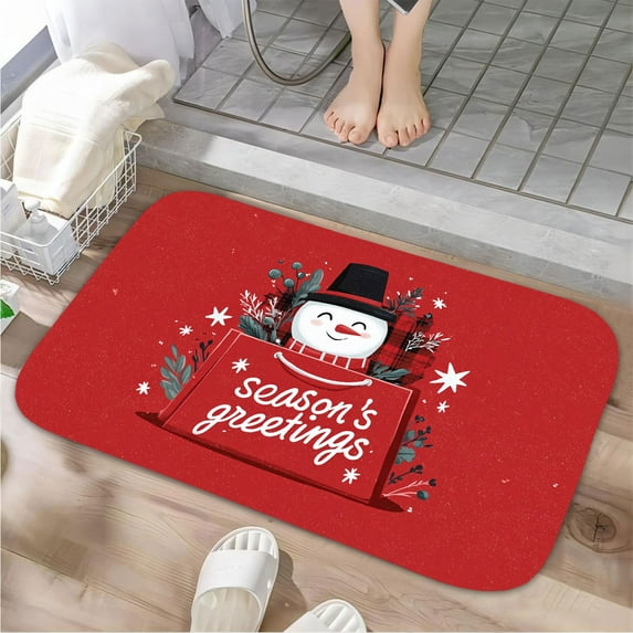 1pc Seasons Greetings Snowman Absorbent Non-Slip Bathroom Thickened Flannel Rug Decor,Soft,Quick Drying,Suitable For Indoor/outdoor Use,Bathrooms,Bedrooms,Kitchens,Terrace,Laundry Rooms,16"x24"