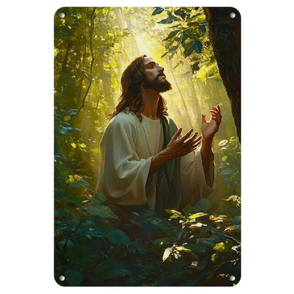 1pc Serene Jesus Bathed in Sunlight Vintage Iron Sign - 8x12 inches, Spiritual Wall Decor for Home, Bedroom, Bar, Cafe, Office, Farmhouse - Artistic Metal Art with Nature Scene, Perfect for Room Decor