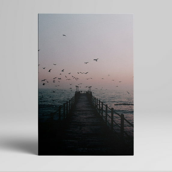 1pc Serene Sunset Pier with Flock of Birds Framed Decor room hanging Wall Picture Decor for Home Gifts, living room, bathroom, bedroom, kitchen wall art decor canvas wall art