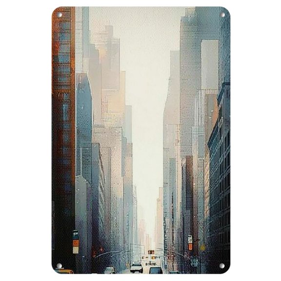 1pc Set Art Urban Abstract Iron Wall Decor - Weatherproof Metal Sign, Pre-Drilled for Easy Hanging - Vibrant Cityscape Design for Home, Bar, Cafe - Rustic Style, 8x12 Inches, Outdoor Decor