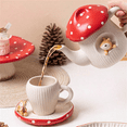 thumbnail image 1 of 1pc Set Red Mushroom Reinforced Porcelain Tableware, Including Spoon, Teapot, 8-Inch Plate, Cup & Saucer Set. Suitable For Single Dining Set, Breakfast Plate, Coffee Cup, Couples Dinnerware Set, 1 of 5
