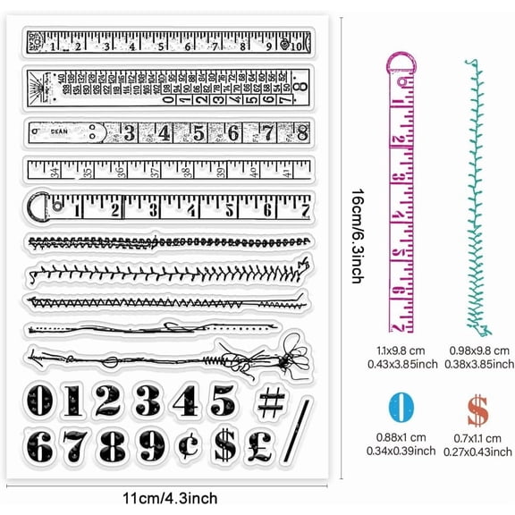 1pc Sewing Thread Numbers Clear Stamp Custom Silicone Clear Stamps Measuring Tool Shape Stamps for Scrapbooking Photo Album Decorative Cards Making Ruler 6.3X 4.33x 0.12inch