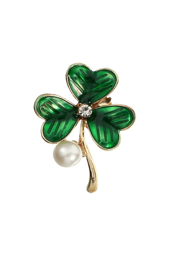 Shamrock Brooch for Women with Rhinestone Design, Green Alloy Pin for Saint Patrick's Day, 1 Piece