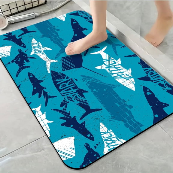 1pc Shark Attack Bathroom Rug Bathroom Decor and Accessories- Durable,Anti Slip,And Quick Drying,Suitable For Bathrooms,Bedrooms,Kitchens,And Laundry Rooms - Washable Bathroom Mat