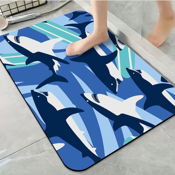 1pc Shark Bathroom Rug Bathroom Decor and Accessories- Durable,Anti Slip,And Quick Drying,Suitable For Bathrooms,Bedrooms,Kitchens,And Laundry Rooms - Washable Bathroom Mat