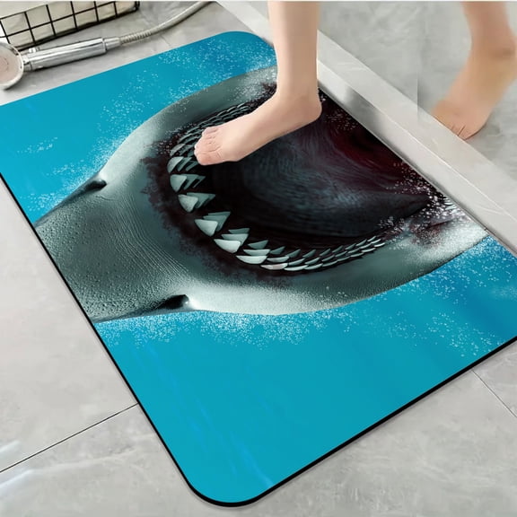 1pc Shark Mouth Close up Bathroom Rug Bathroom Decor and Accessories- Durable,Anti Slip,And Quick Drying,Suitable For Bathrooms,Bedrooms,Kitchens,And Laundry Rooms - Washable Bathroom Mat