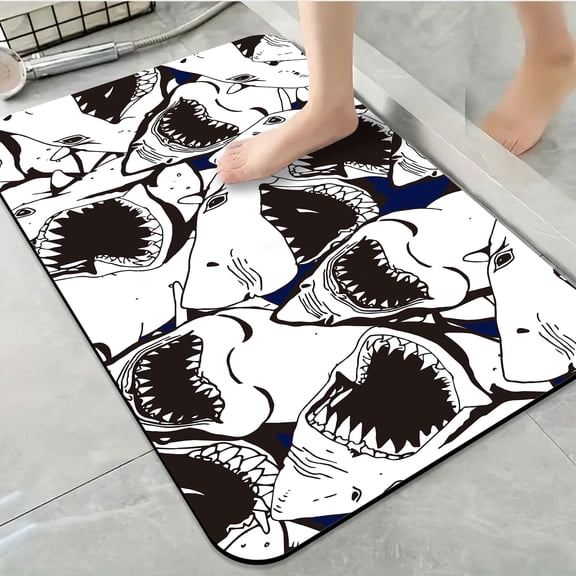 1pc Shark Teeth Bathroom Rug Bathroom Decor and Accessories- Durable,Anti Slip,And Quick Drying,Suitable For Bathrooms,Bedrooms,Kitchens,And Laundry Rooms - Washable Bathroom Mat