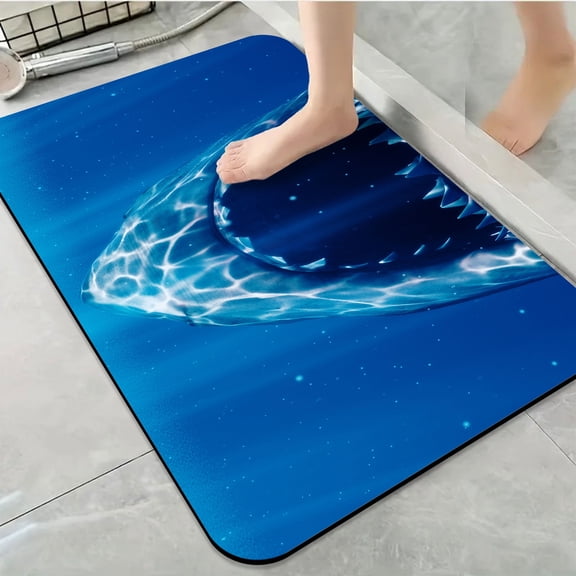 1pc Shark Underwater Bathroom Rug Bathroom Decor and Accessories- Durable,Anti Slip,And Quick Drying,Suitable For Bathrooms,Bedrooms,Kitchens,And Laundry Rooms - Washable Bathroom Mat