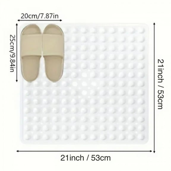 1pc  Shower Mat Non Slip 21 x 21 Inches, Square Shower Mat with Suction Cups and Drain Holes, Shower Stall Mat Machine Washable