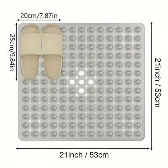 1pc Shower Mat Non Slip 21 x 21 Inches, Square Shower Mat with Suction Cups and Drain Holes, Shower Stall Mat Machine Washable