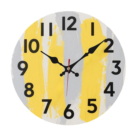 1pc Silent Yellow & Gray Abstract Wall Clock - Wooden, Non-Ticking, Battery Operated, Round Home Decor With Roman Numerals, Perfect For Living Room Or Office, Office Decor Accessory Minimalist Wall Cl
