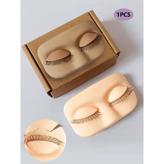 1pc Silicone Eyelash Extension Practice Head Removable Realistic Eyelid With Lashes For Eyelash Extension Training Makeup And Lash Application Pra