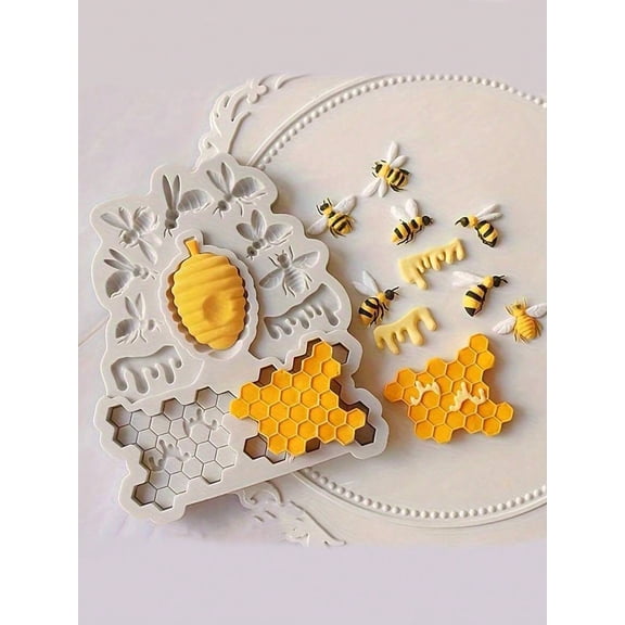 1pc Silicone Mold Bee Queen Bee Honey And Honeycomb Shaped Non Stick Insect Silicone Mold Suitable For DIY Making Chocolate Candy