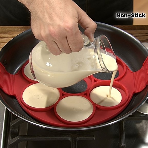 1pc Silicone Non-Stick Pancake and Egg Maker - 4-Cup Round Cooking Tool, Effortless Baking and Frying, Red, Kitchen Essential, Mini Pancake Maker