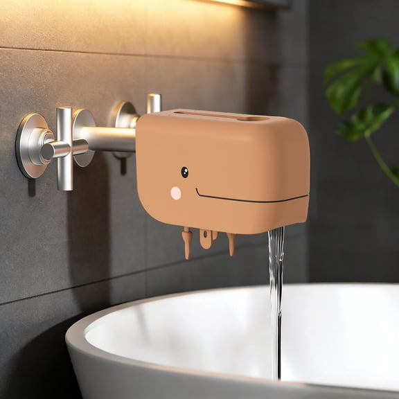 1pc Silicone Whale Bath Spout Cover for Tub Faucet Protection Safe Cartoon Faucet Guard in Gray Wear-Resistant Bathtub Spout Protector for Bath (Brown)