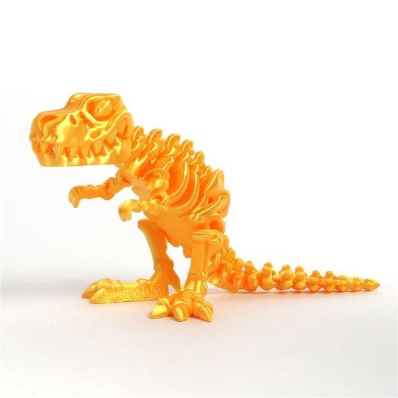 1pc Silk Gold Size: 13*10*5cm 3D Printed Dinosaur Skeleton With Articulated Joints, Dinosaur Bone Ornament, Tyrannosaurus Rex