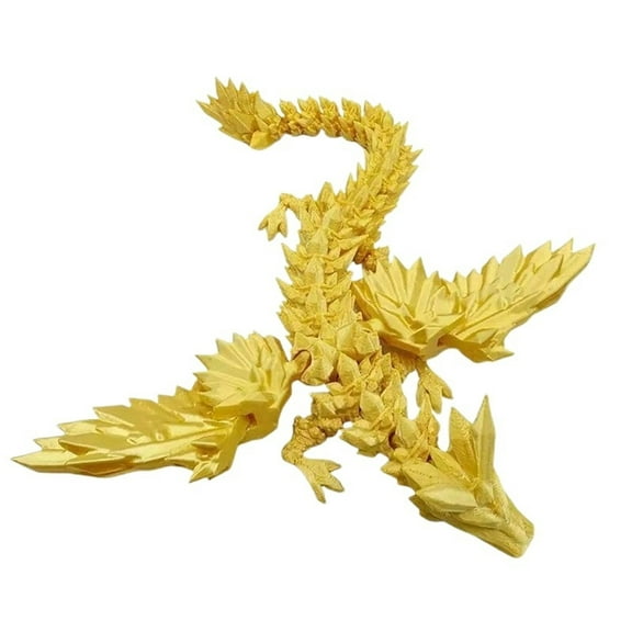 1pc Silk Gold Size: 45*25*5cm 3D Printed Crystal Dragon Multi-Jointed Articulated Winged Figurine Gift