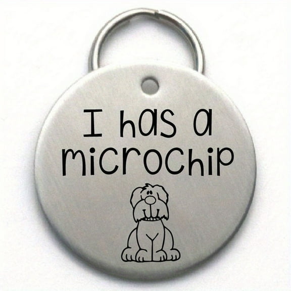 1pc, Silvery Round Pet ID Tag - I Have a Microchip - Cute Stainless Steel Engraved Metal Dog Tag