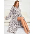 thumbnail image 1 of 1pc Simple Printed Women's Autumn And Winter Thick Flannel Warm Fleece Bathrobe With Lapel And Imitation Rabbit Fur, Suitable For Home Use, 1 of 4