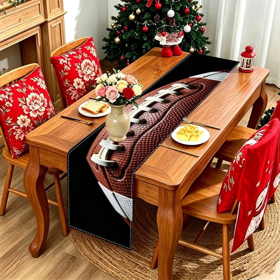 1pc Simple Solid Background Football Print Table Runner, Polyester ...