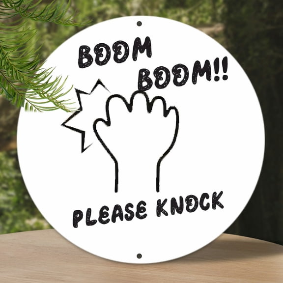 1pc Simple-style "Please Knock" Round Aluminum Sign - The Lovely Little Hands Are Knocking At The Door, Novelty Vintage Plaque Decor - Aluminum Material - For Home, Bathroom, Room