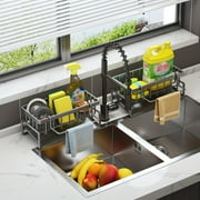 1pc Sink Caddy, Sponge Drain Rack With Dishcloth Holder, Stainless Steel Sink Storage Rack For Sponge Dish Soap Dishcloth Brushes Rags, Kitchen Countertop Organizer, Kitchen Accessories